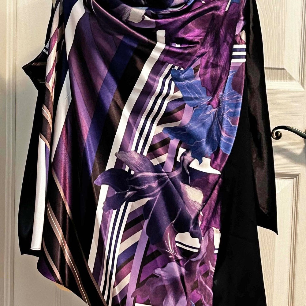 BLOUSE, DRAPED, COLOUR: PURPLE SKY, SIZE 3X, SATIN, ONE SIDE SLEEVELESS, ONE SID